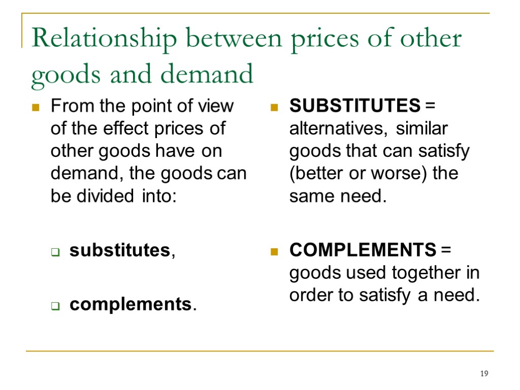 19 Relationship between prices of other goods and demand From the point of view